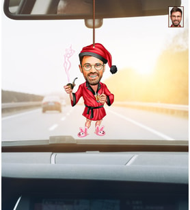 Kişiye Özel Karikatürlü Yılbaşı Temalı Ahşap Araba Dikiz Ayna Süsü
