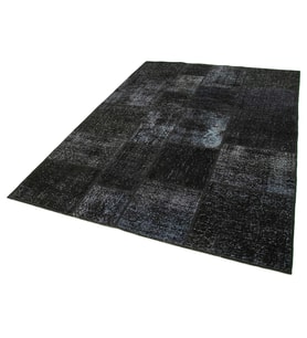 Siyah El Dokuma Halı Modern Geometrik Patchwork Desenli Salon Oturma Odası Halısı