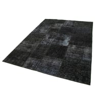 Siyah El Dokuma Halı Modern Geometrik Patchwork Desenli Salon Oturma Odası Halısı