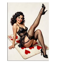 Maça Kızı Pin Up Güzeli Dekoratif Kanvas - Mdf Ahşap Tablo