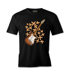 Brown Electric Guitar Illustration Siyah Erkek Tshirt