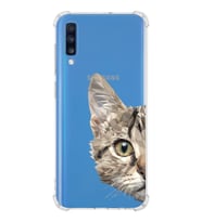 Samsung Galaxy A70 Uyumlu Köşe Korumalı Antişok Kapak Catface Tasarımlı Şeffaf Silikon Kılıf
