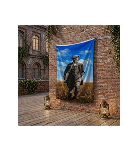 Atatürk Başak Tarlasında Yürürken Portre poster Bayrak Raşel Kumaş 100x150 cm ATA60