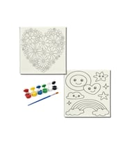 Okul Etkinliği-2'li Tuval Boyama Seti. 20x20 Cm Uv Baskı 6 Akrilik Boya 1 Fırça-model-297