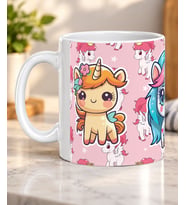 Çiçek Taçlı Unicorn Yavruları Desenli Çocuklara Hediye Porselen Kupa Bardak
