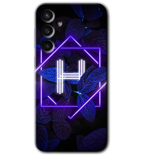 Galaxy S23 FE Kılıf HD Desen Baskılı Arka Kapak - Dark Neon Yaprak H Harfi