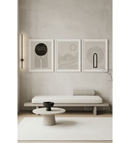 Modern Minimalist Soyut Çizgi Sanatı 3’lü Ahşap Çerçeveli Tablo Seti