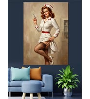 Şırınga Tutan Pin-Up Hemşire Dekoratif Kanvas - Mdf Ahşap Tablo