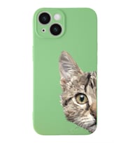 Apple iPhone 14 Plus Uyumlu Lansman Kılıf Catface Tasarımlı İçi Kadife Kapak-Yeşil (Şeffaf)