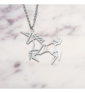 Kişiye Özel 925 Ayar Gümüş Origami Unicorn Kolye (Gümüş)