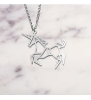 Kişiye Özel 925 Ayar Gümüş Origami Unicorn Kolye (Gümüş)