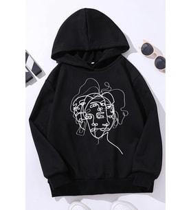 Çocuk Woman One Line Baskılı Sweatshirt (Siyah)