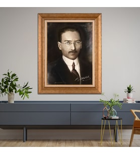 Altın Varaklı Çerçeveli Paspartulu Atatürk Tablo z4575 (Gold)
