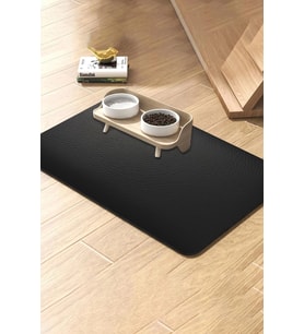 MAtGo Pati Beslenme Matı Kaymaz Su Geçirmez Siyah Suni Deri Kedi Köpek Mama Paspası 40x60cm