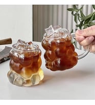 ® 2 Adet Kulplu Boncuk Şekilli Cam Bardak – 350ml Borosilikat Üzüm & Kabarcıklı Tasarım Isıya ve Darbeye Dayanıklı Soğuk Kahve, Çay, Meyve Suyu Bardağı (Kulplu 3D Cam Bardak Seti)