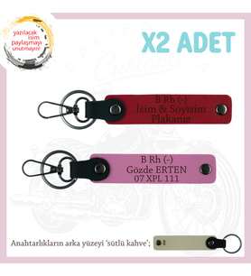 Motosiklet Aşıkları İçin İsim Plaka ve B Rh (-) Kan Grubu Yazılı x2 Anahtarlık Set, Kırmızı-Pembe-SK