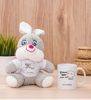 Kişiye Özel Garibanın Yüzü Gülür Mü Esprili Peluş Tavşan ve Beyaz Kupa
