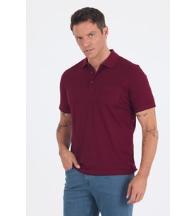 Bordo Kısa Kol Polo Yaka Cepli Classic Standart Beden Tişört 1011250173