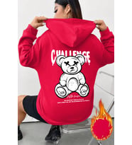 Challange Bear Baskılı Oversize Sweatshirt (Kırmızı)