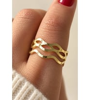 Dalgalı Şerit Tasarım Ayarlanabilir Kadın Çelik Yüzük Gold/Gümüş Kararmaz Renk Atmaz