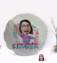 BK Gift Kişiye Özel O Bir Çiçek Karikatürlü Yuvarlak Dekoratif Kırlent Yastık-3