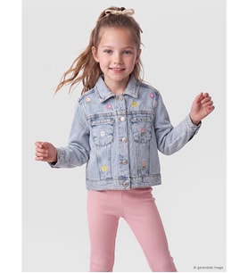 LCW Kids Mavi Çiçek Nakışlı Kız Çocuk Jean Ceket