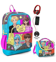 Coral High Mavi Pembe Anime Okul ve Beslenme Çantası Seti - Usb Soketli - Kız Çocuk