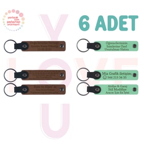 A Kahve & Yeşil, Doğum Günü Sürprizi İçin Hazırlanan, 6'lı Set, Kişiye Özel İsimli Deri Anahtarlık
