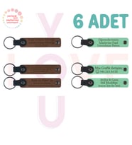 A Kahve & Yeşil, Doğum Günü Sürprizi İçin Hazırlanan, 6'lı Set, Kişiye Özel İsimli Deri Anahtarlık