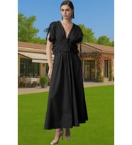 Kadın Yazlık Poplin Abiye Elbise 3D Çiçek Detay Midi Boy Modern Stil Zarifane Tasarım