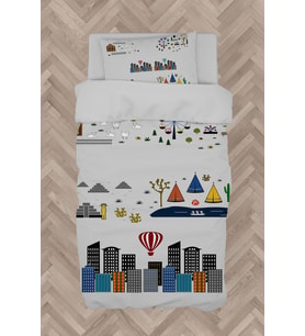MEKTA HOME BEBEK VE ÇOCUK ODASI Eğitici Şehir Desenli Yollu Nevresim Takımı