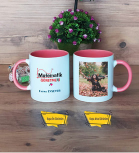 Matematik Öğretmeni Kupa Bardak Pembe Fotoğraflı Öğretmenler Günü Hediyesi