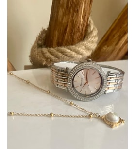 Rose&Silver Çelik Büyük Kasalı Kadın Kol Saati+%100 Çelik Kolye Hediyeli (Bronz)