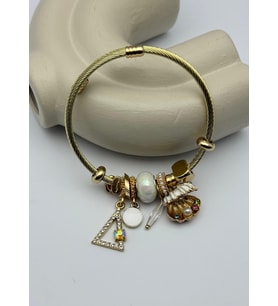 Çelik Gold Taşlı Üçgen İstiridye Krem Charmlı Pandora Bileklik - 26blk38