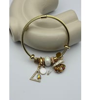 Çelik Gold Taşlı Üçgen İstiridye Krem Charmlı Pandora Bileklik - 26blk38