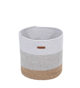 Koza Home Cesta El Yapımı Pamuklu Multi Beyaz Gri Natural Hasır Dekoratif Sepet 35cm 9043 (Çok Renkli)