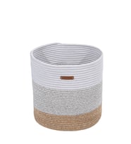 Koza Home Cesta El Yapımı Pamuklu Multi Beyaz Gri Natural Hasır Dekoratif Sepet 35cm 9043 (Çok Renkli)