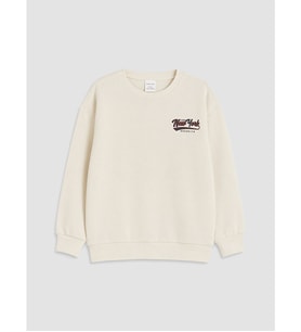 LCW Kids Bej New York Baskılı Erkek Çocuk Sweatshirt