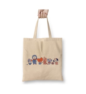 Bts Bt21 Christmas Time Beyaz Bez Çanta Uzun Saplı Alışveriş Çantası Plaj Çantası