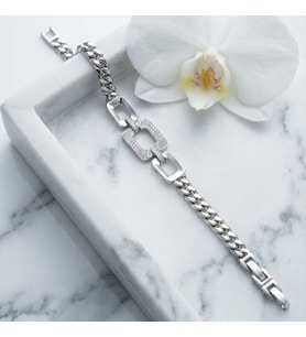 Valmont Accessories Xuping 17+2 cm Ayarlanabilir Taşlı Gümüş Renk Zincirli Taşlı Kadın Çelik Bileklik