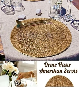 1 Adet Amerikan servis Bambu hasır sunum yanmaz tabak altlığı.