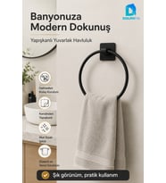 Yuvarlak Havluluk Mat Siyah Delmeden Montajlı Banyo Mutfak Havlu Askısı