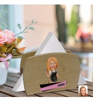 BK Gift Kişiye Özel Aşçı Kadın Karikatürlü Lüks Ahşap Peçetelik