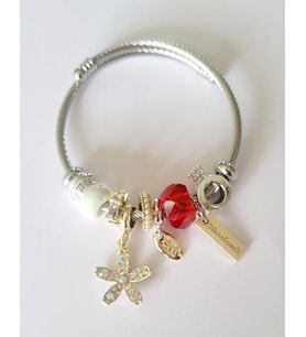 Pandora Model Lotus Çiçeği Ve Boncuk Charm Çelik Bileklik