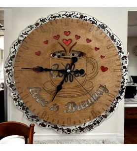 Ahşap Duvar Saati - Coffee Love is Brewing - Epoksi Reçine Kaplamalı - 30 cm (Çok Renkli)