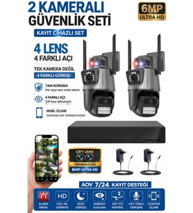 XPRO 2 Kamera 4 Lens Kablosuz WiFi Güvenlik Kamerası Seti NVR Kayıt Cihazı Gece Görüşlü IP Kamera