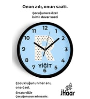 İsme Özel R Harfi Çocuk Odası Duvar Saati Orta Boy 30 cm Siyah Camlı Sessiz