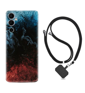Tecno Pova 4 Kılıf Resimli Boyun Askılı İpli Desenli Silikon Red Blue Black Abstact 1386