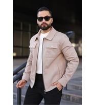 Cep Kapaklı Basic Keten Ceket (Krem)