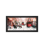 İstiklal Caddesi ve Tramvaylar Motifli Kanvas Tablo 80 x 110 cm Siyah Çerçeve